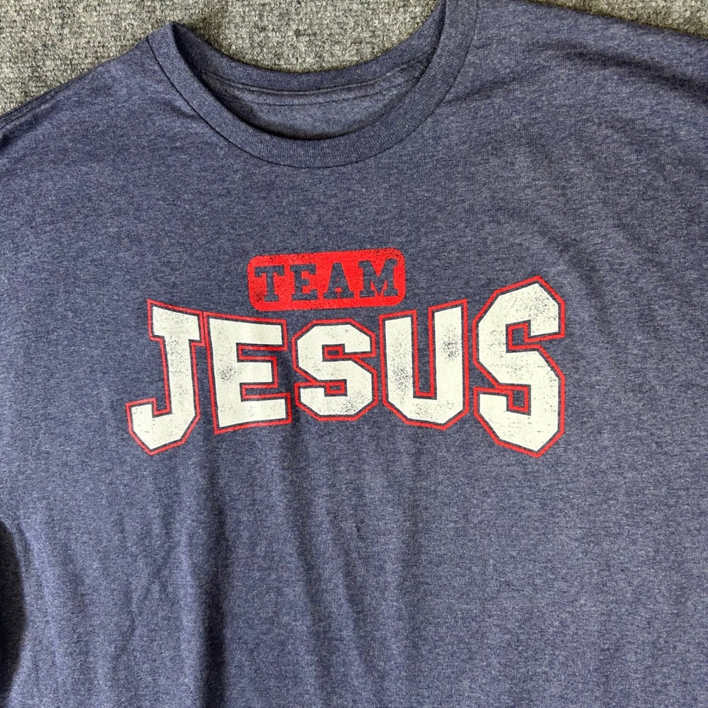 Team Jesus Graphic T-Shirt Mens XXL Blue Heathered Short Sleeve Religious Tee - Picture 2 of 6